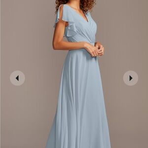 David's Bridal Blue Pleated Wrap Gown